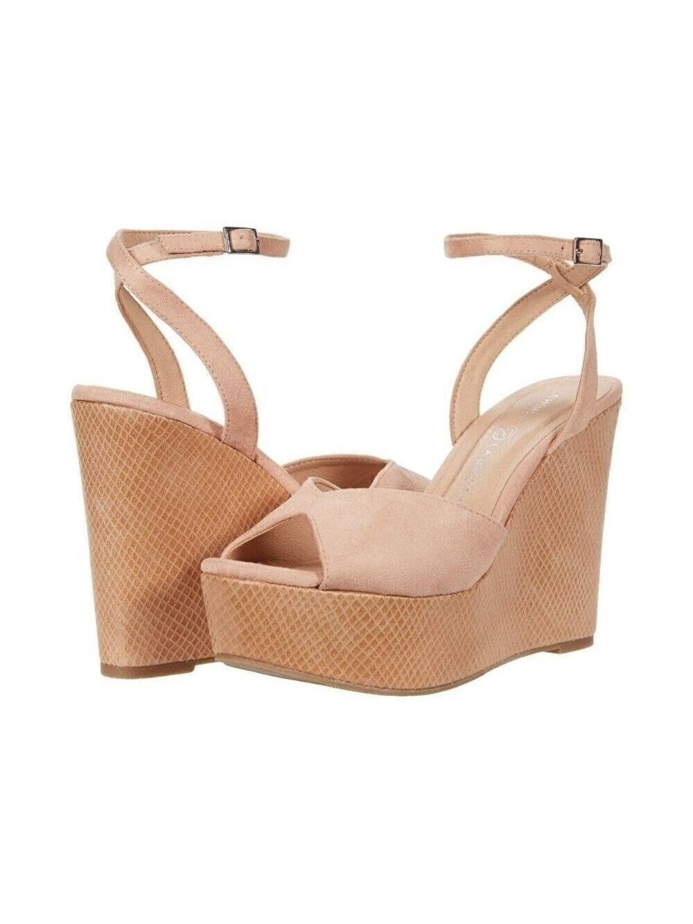 CHINESE Laundry "Ellia" Wedge Suede Blush Sandals Womens New